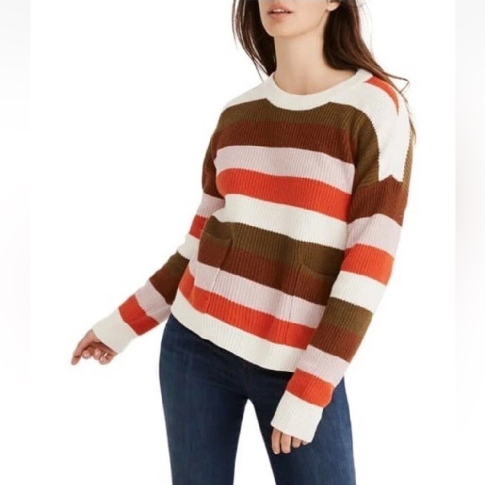 Madewell Multi-Stripe Colorblock Patch Pocket Sweater Small